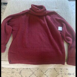 Free people Womens oversized boxy funnel neck tunic sweater size m wine pullover
